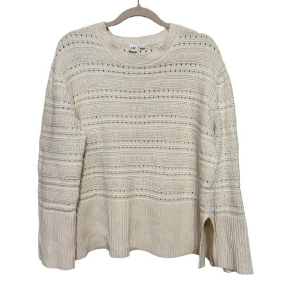Gap Mixed Stitch Tunic Sweater Women Medium Cream Slouchy Oversize Fisherman